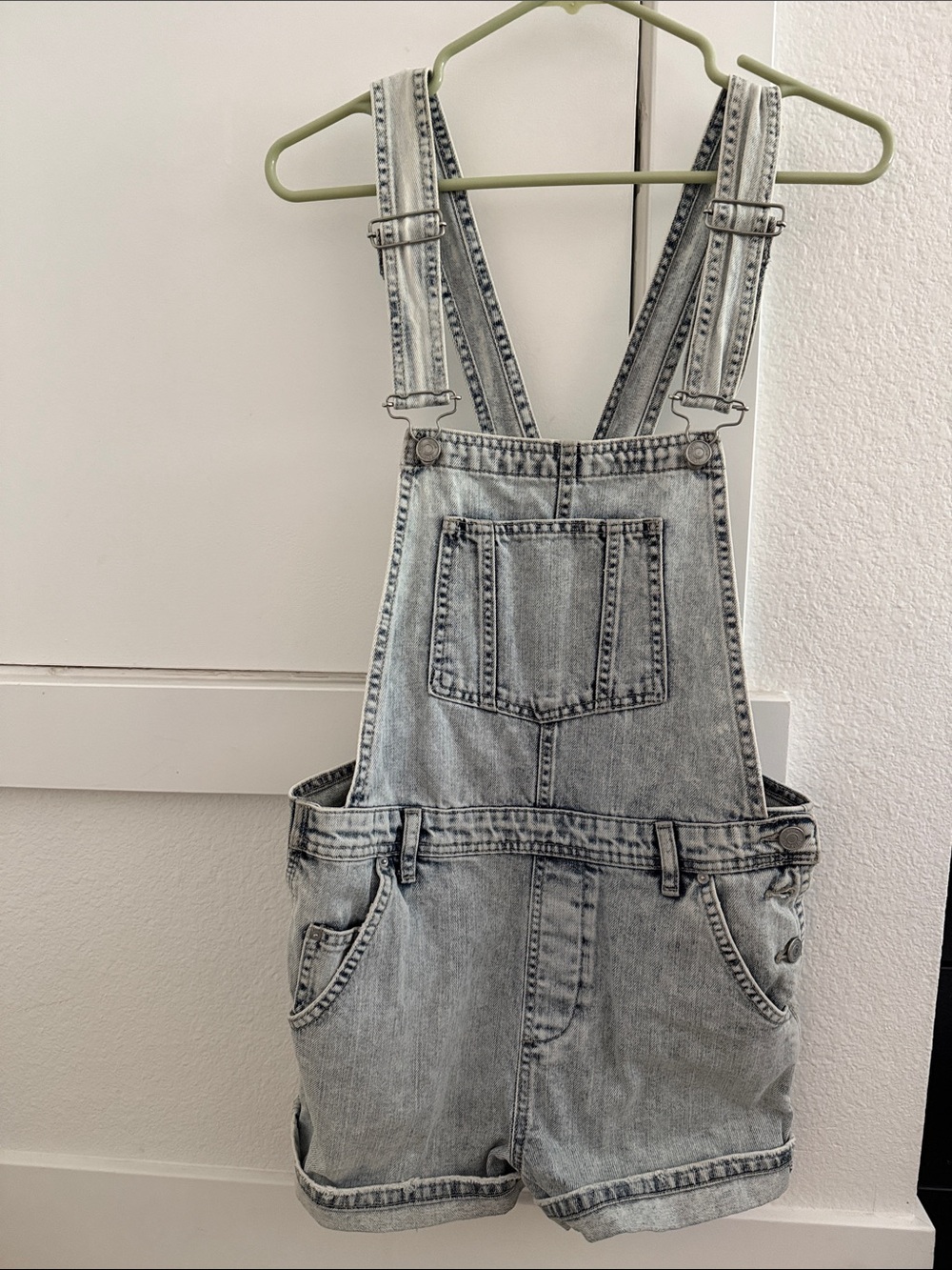 Topshop Light Wash Denim Short Overalls
